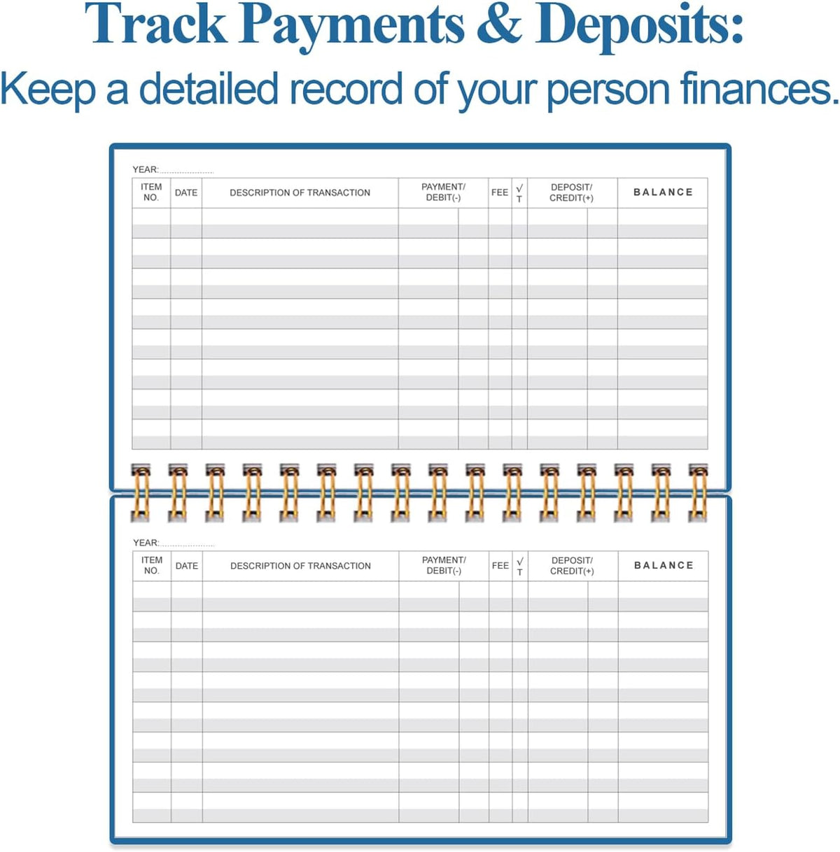 Check Registers for Personal Checkbook - A6 Blank Ledger Transaction Registers for Personal, Check Register Book for Checking and Saving Account, Deposit and Credit Card, 3,75" x 6.75", Blue