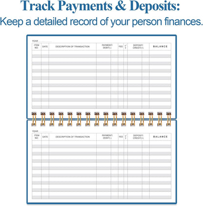 Check Registers for Personal Checkbook - A6 Blank Ledger Transaction Registers for Personal, Check Register Book for Checking and Saving Account, Deposit and Credit Card, 3,75" x 6.75", Blue