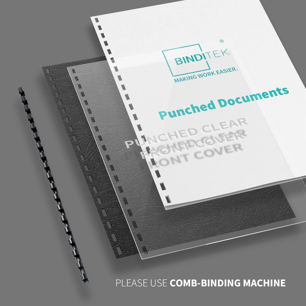 Binditek 10 Pack Plastic Comb Binding Spines, 1 Inch Diameter, 225 Sheet Capacity, Letter Size, Black Binding Comb, for Students and Coworkers