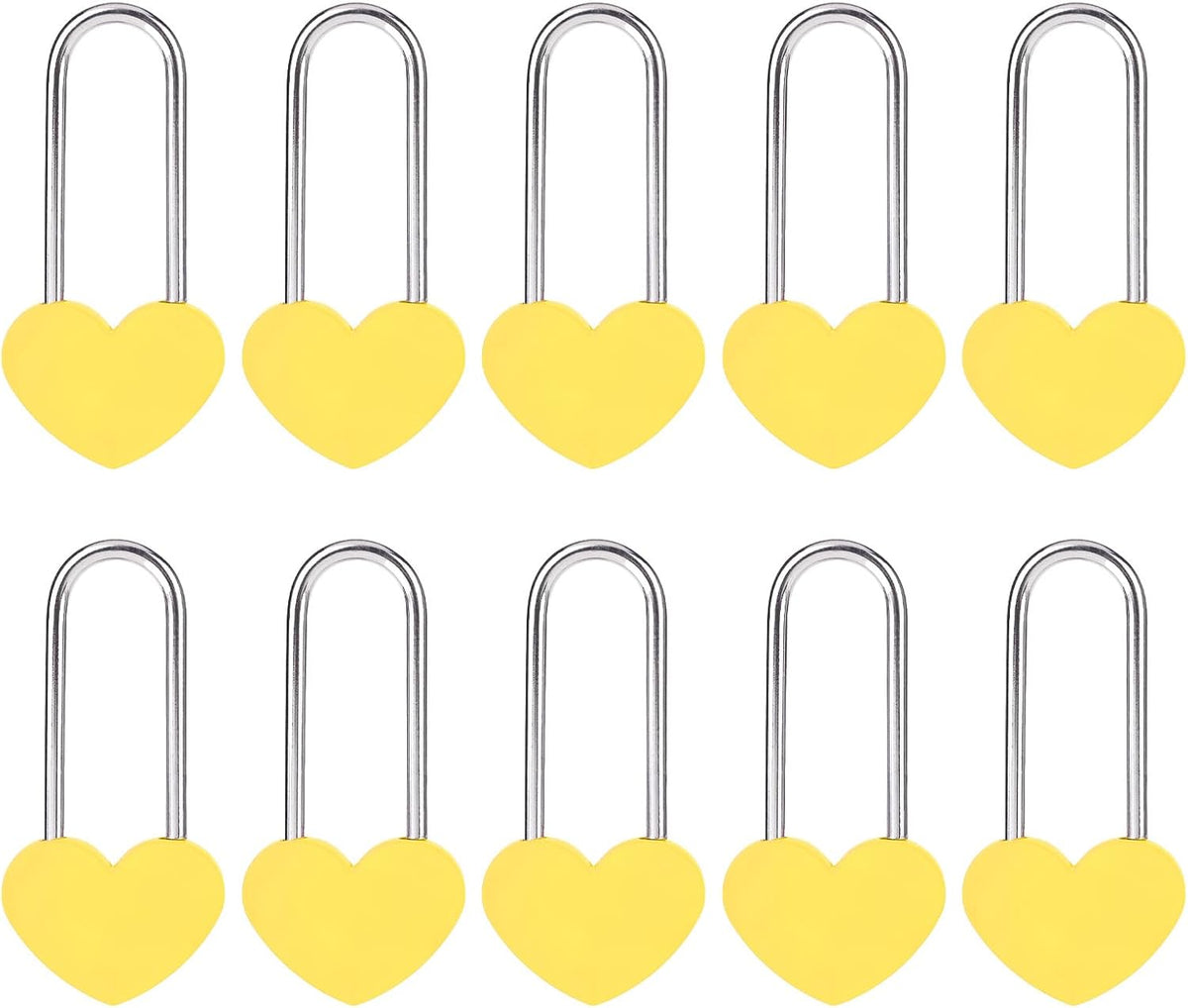 10PC 3.5" 50mm Love Lock Heart Padlock,Yellow Single Heart Wish Lock for Lovers Wedding,Valentines,Anniversary,Travel, Valentines Day, Bridge(NO Key)