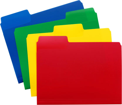 Smead SuperTab Poly Plastic File Folders for Documents, Set of 12 Plastic Folders, 1/3-Cut Tabs, File Folders Letter Size, Assorted Primary Colors, Office Supplies, School Supplies (10516)