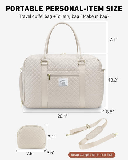 Travel Duffle Bag, Weekender Bags for Women with Shoe Compartment, Carry on Overnight Bag with Toiletry Bag & Wet Pocket, Hospital Bags for Labor and Delivery (Beige)