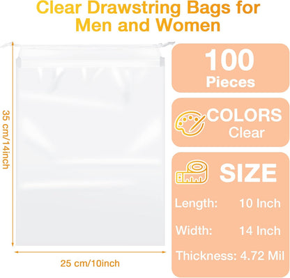100 Packs Shoes Bags for Travel 10 x 14 Inch Large Transparent Shoe Bags Clear Drawstring Bags Plastic Waterproof Shoe Packing Bags Storage Organizer Pouch with Rope for Men Women Travel Accessories