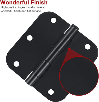 42 Pack Matte Black Door Hinges 3.5 Inch 5/8" Radius, Interior 3 1/2" Bi-fold