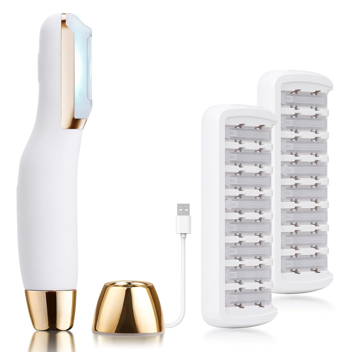 Sonic Dermaplane Razor for Women Face, Dermaplaning Tool for Face, Facial Hair Removal for Women, Sonic Edge Technology, Peach Fuzz with 16 Replaceable Blades(White)