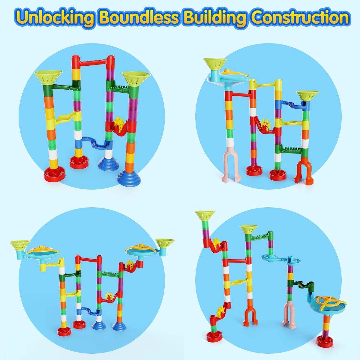 110pcs Marble Maze Kit STEM Learning Toy for Kids, 60 Marbles, Building Blocks, Ages 3-8