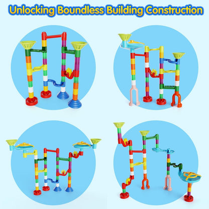110pcs Marble Maze Kit STEM Learning Toy for Kids, 60 Marbles, Building Blocks, Ages 3-8