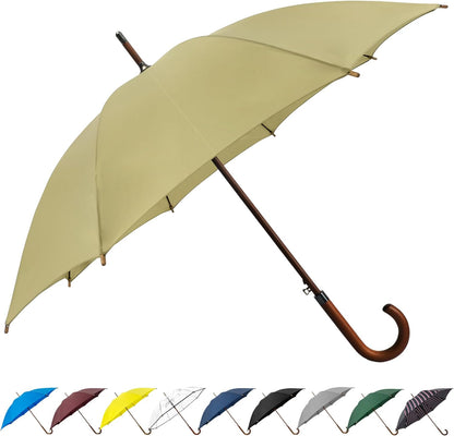 SoulRain 48" Large Umbrella –Windproof Stick Umbrellas for Rain, Automatic Open, Vintage Cane big Umbrella with Classic Wooden Handle,Open for 2 Persons adult,for Women & Men(Beige)