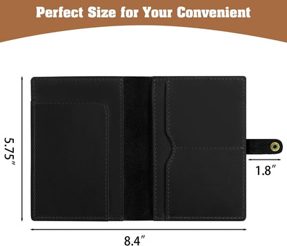 Jack&Chris Genuine Leather Passport Holder For Travel, RFID Blocking Handmade Passport Holder with Card Case Organized & Safe, Quality Travel Essentials for Women and Men for Gifting, Black