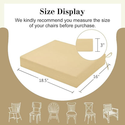 Cozyide Outdoor Chair Cushions, Waterproof Patio Seat Cushions with Adjustable Straps, Square Corner Patio Chair Cushions for Garden, Khaki, 18.5x16x3 Inch (Pack of 4)