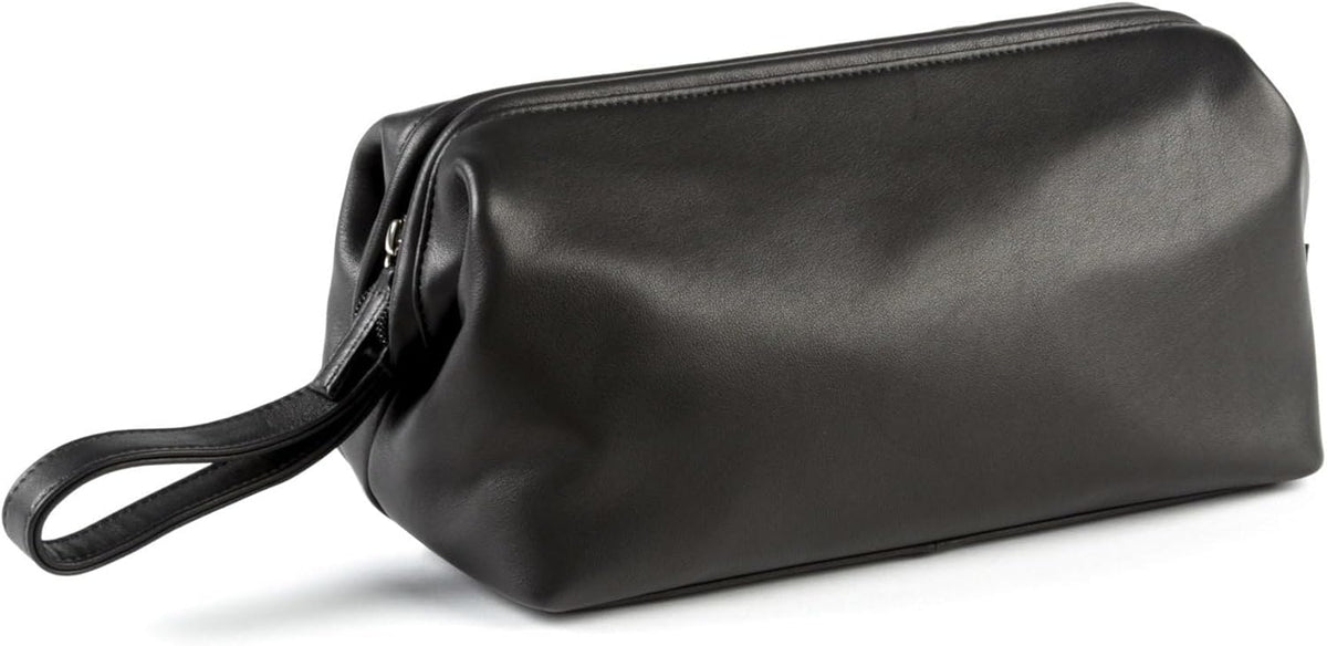 Leatherology Black Onyx Framed Toiletry Bag - Wide-mouth zippered opening, interior and exterior zippered compartments, compact and functional