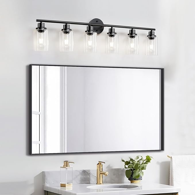 Guliaofo 6-Light E26 Black Bathroom Vanity Lights, Modern Bathroom Light