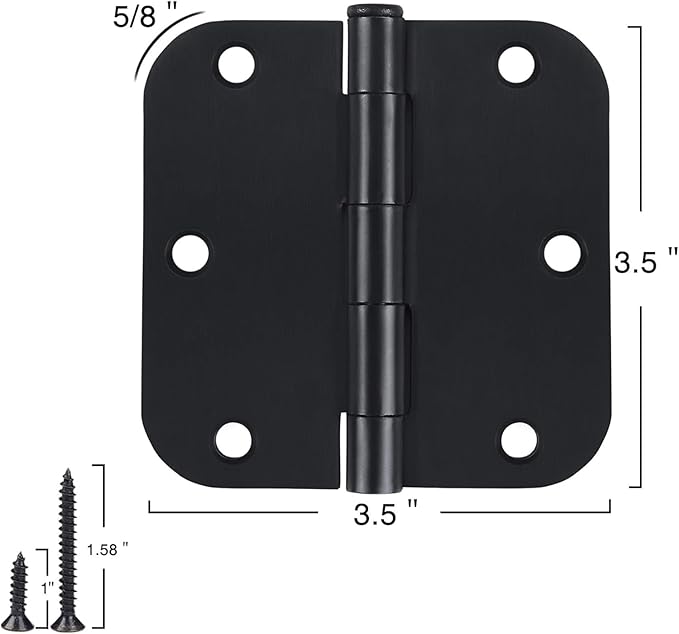 42 Pack Matte Black Door Hinges 3.5 Inch 5/8" Radius, Interior 3 1/2" Bi-fold