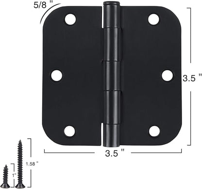 42 Pack Matte Black Door Hinges 3.5 Inch 5/8" Radius, Interior 3 1/2" Bi-fold
