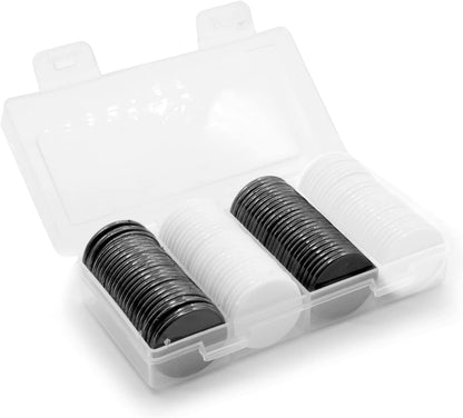 Set of 100 Opaque Plastic Learning Counters Mini Poker Chips Game Tokens with Storage Box (Black+White, 1.26 Inch)