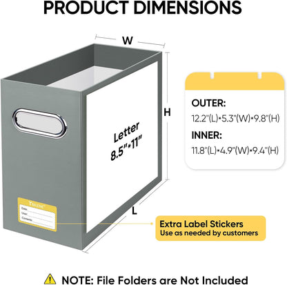 BALEINE File Organizer Box, Cardboard File Folder Organizer with Handle for Letter Size, Portable Collapsible Hanging Filing Box for Home Office Document Storage (4 Pack, Grey)