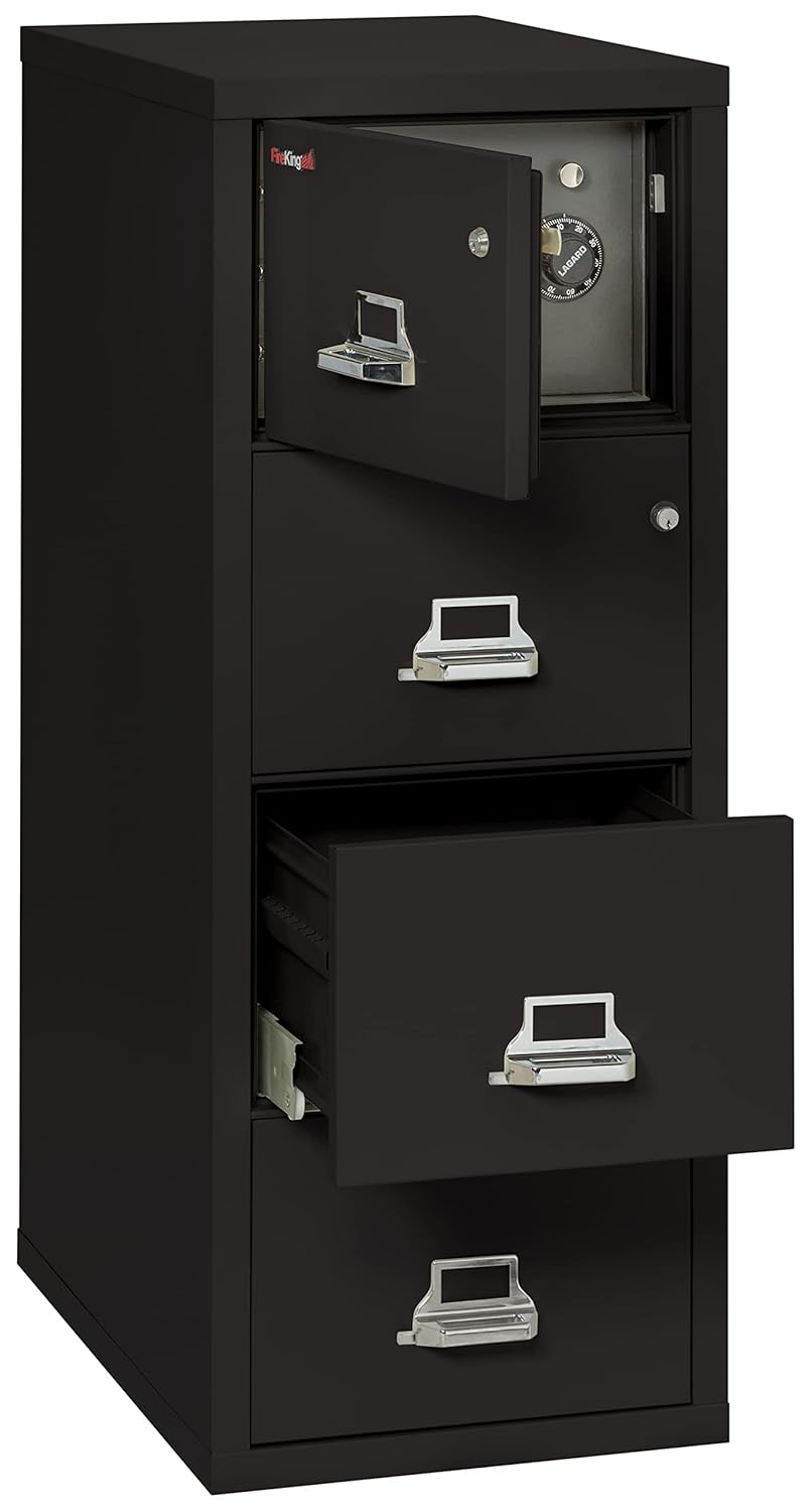 Fireking Legal Safe-in-A-File Fireproof Vertical File Cabinet (3 Drawers, Impact Resistant, Waterproof), Black