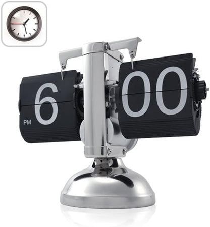 WoneNice Auto Flip Clock, Battery Powered Retro Desk Clock with Large Numbers for Office Bedroom Kitchen School Hotel Café - Black