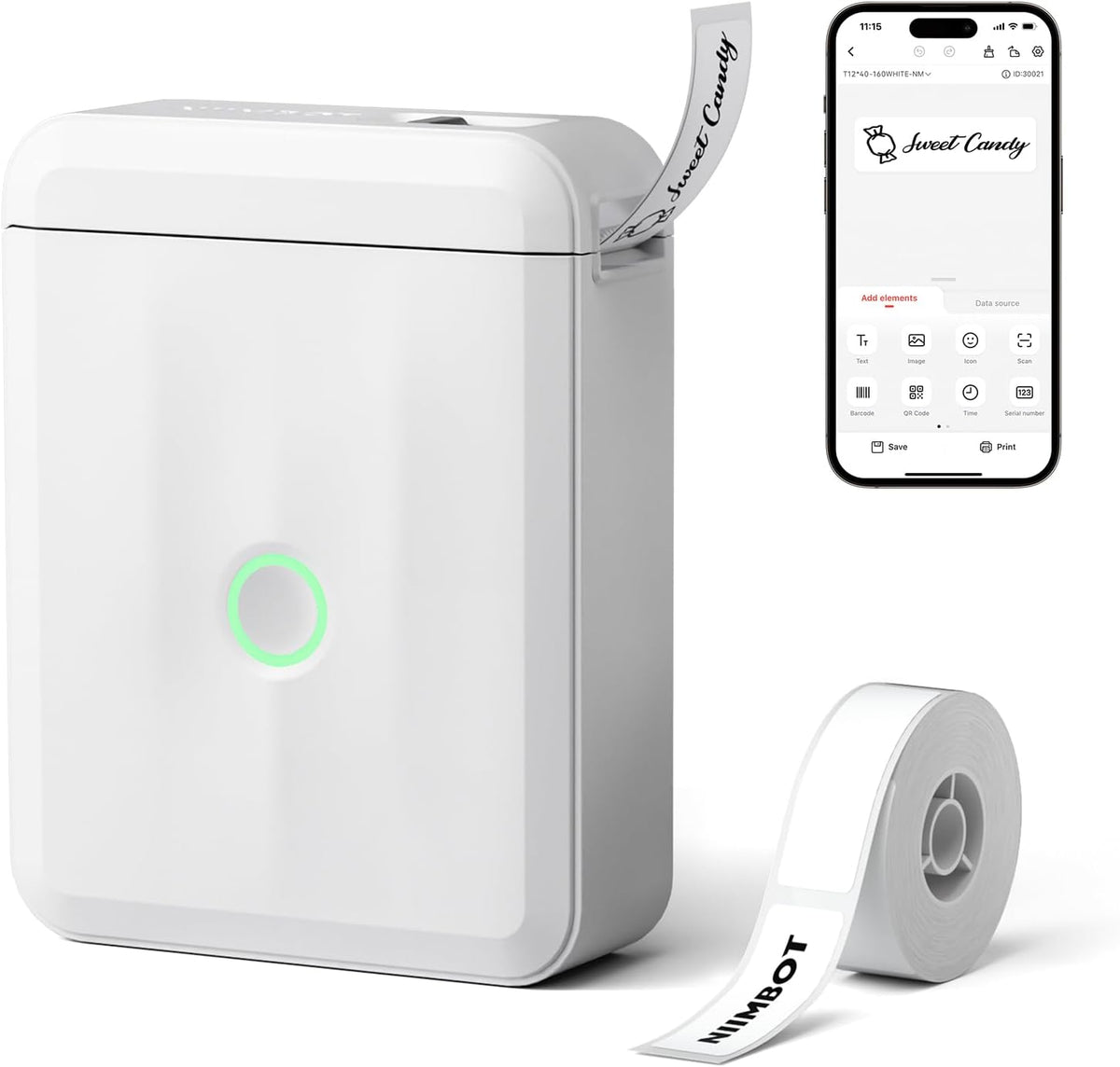 NIIMBOT D110 Upgraded Version Mini Label Maker Machine with Tape, Portable Bluetooth Thermal Printer, Sticker Labeler with Multiple Templates for Office Organization Home Kitchen School, White