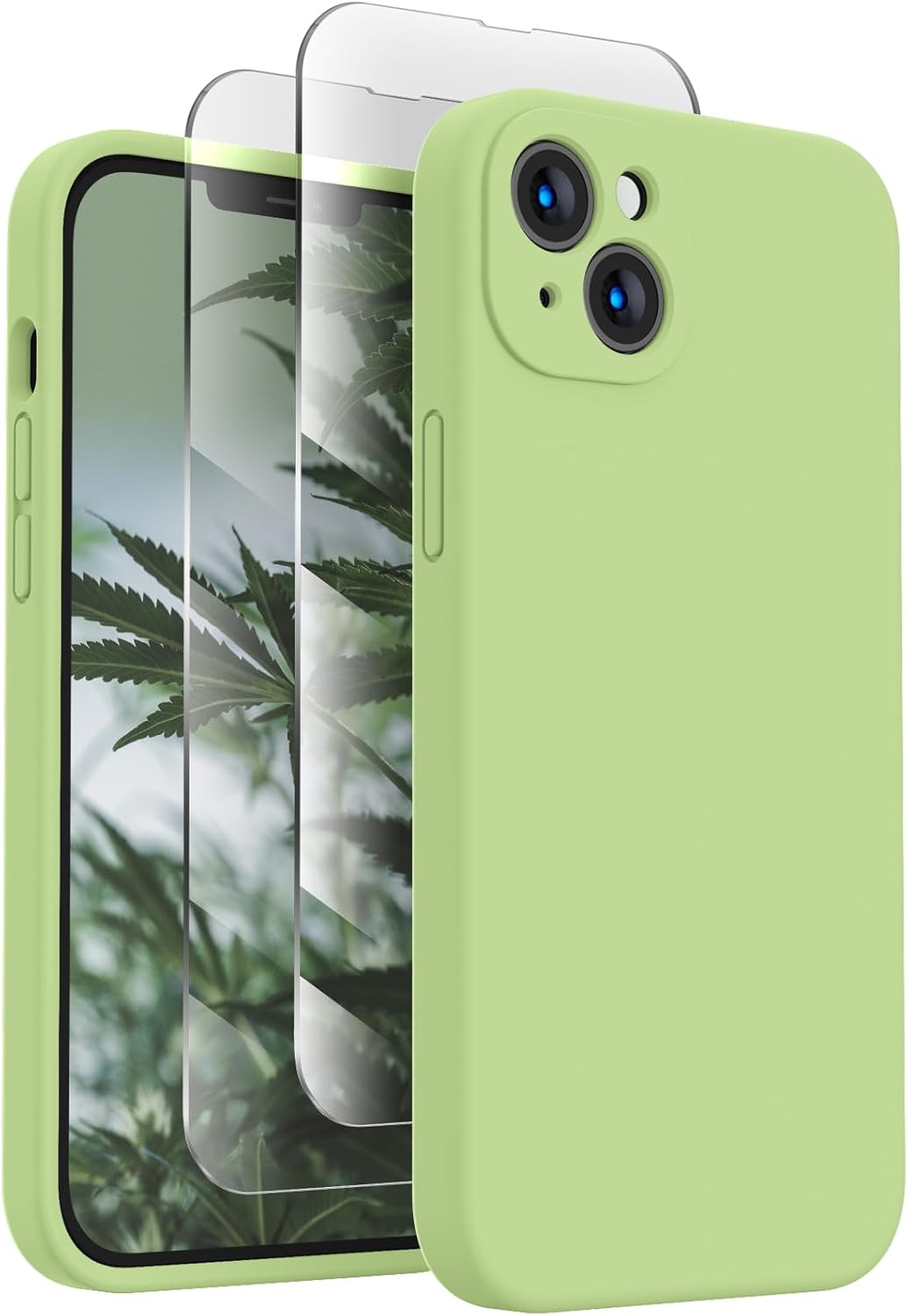 FireNova Designed for iPhone 14 Case, Silicone Upgraded [Camera Protection] Phone Case with [2 Screen Protectors], Soft Anti-Scratch Microfiber Lining Inside, 6.1 inch, Tea Green