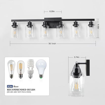 DIKAIDA 6-Light Black Vanity Lights 38'' Modern Bathroom Vanity Lighting