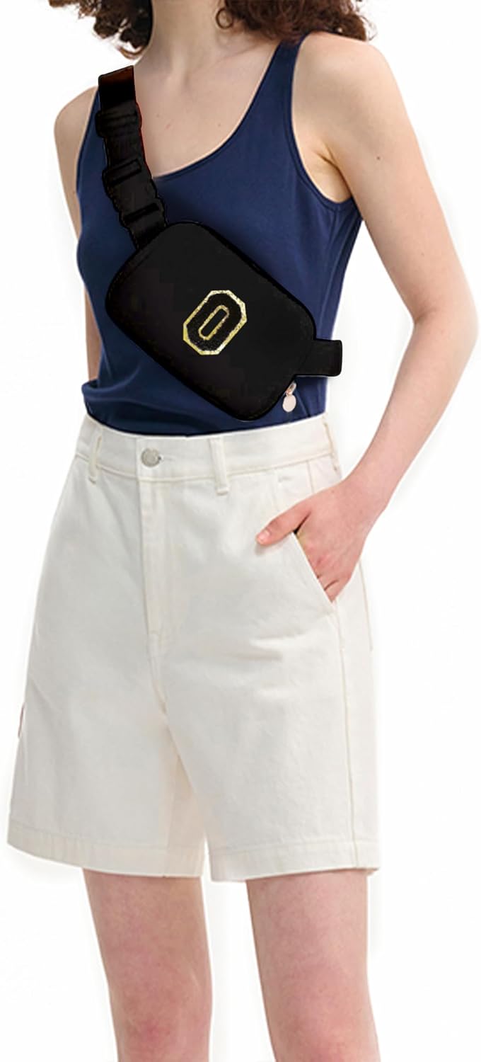 Personalized Belt Bag for Women Girls - Fashion Mini Waist Packs with Adjustable Strap - Trendy Travel Fanny Pack Crossbody Bags with Initial Letter - Teen Gifts | Black,Black O