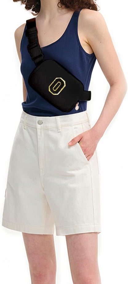 Personalized Belt Bag for Women Girls - Fashion Mini Waist Packs with Adjustable Strap - Trendy Travel Fanny Pack Crossbody Bags with Initial Letter - Teen Gifts | Black,Black O