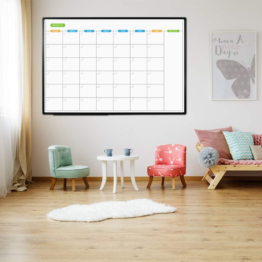 JILoffice Large Dry Erase Calendar Whiteboard - Magnetic White Board Calendar Monthly 60 X 40 Inch, Black Aluminum Frame Wall Mounted Board for Office Home and School