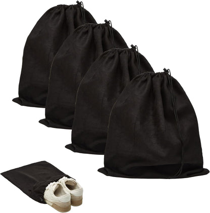 LAKE OF FIRE 4-Piece Travel Shoe Bags for Packing, 17.7" x 13.8" Dustproof Shoe Bags - Flannel Shoe Pouch with Drawstring Closure,Washable & Reusable(Black)