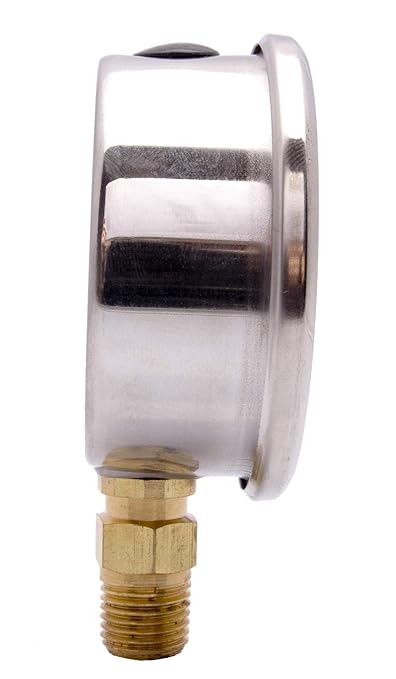2-1/2" Oil Filled Pressure Gauge - Stainless Steel Case, Brass, 1/4" NPT, Lower Mount Connection, 0-6,000PSI