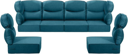 Luxury 24x24x6 Outdoor Seat Cushions for 6-Seat Sectional Sofa Set of 6 - Water-Repellent 14-Piece Patio Cushion Set for Outside Wicker Loveseat Chair L-Shape Couch - Peacock Blue/Smile