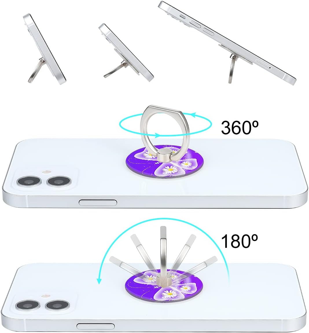 Bonoma Phone Ring Holder, 3 Pack Universal Finger Ring Stand Grip Kickstand Ring for All Smartphones (Butterfly B)