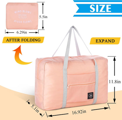 Travel Duffle Bag Tote Carry on Bag Nylon Lightweight Foldable Travel Bag Water Resistant Sports Gym Duffle Weekender Overnight Bag (Pink+Pe bag)