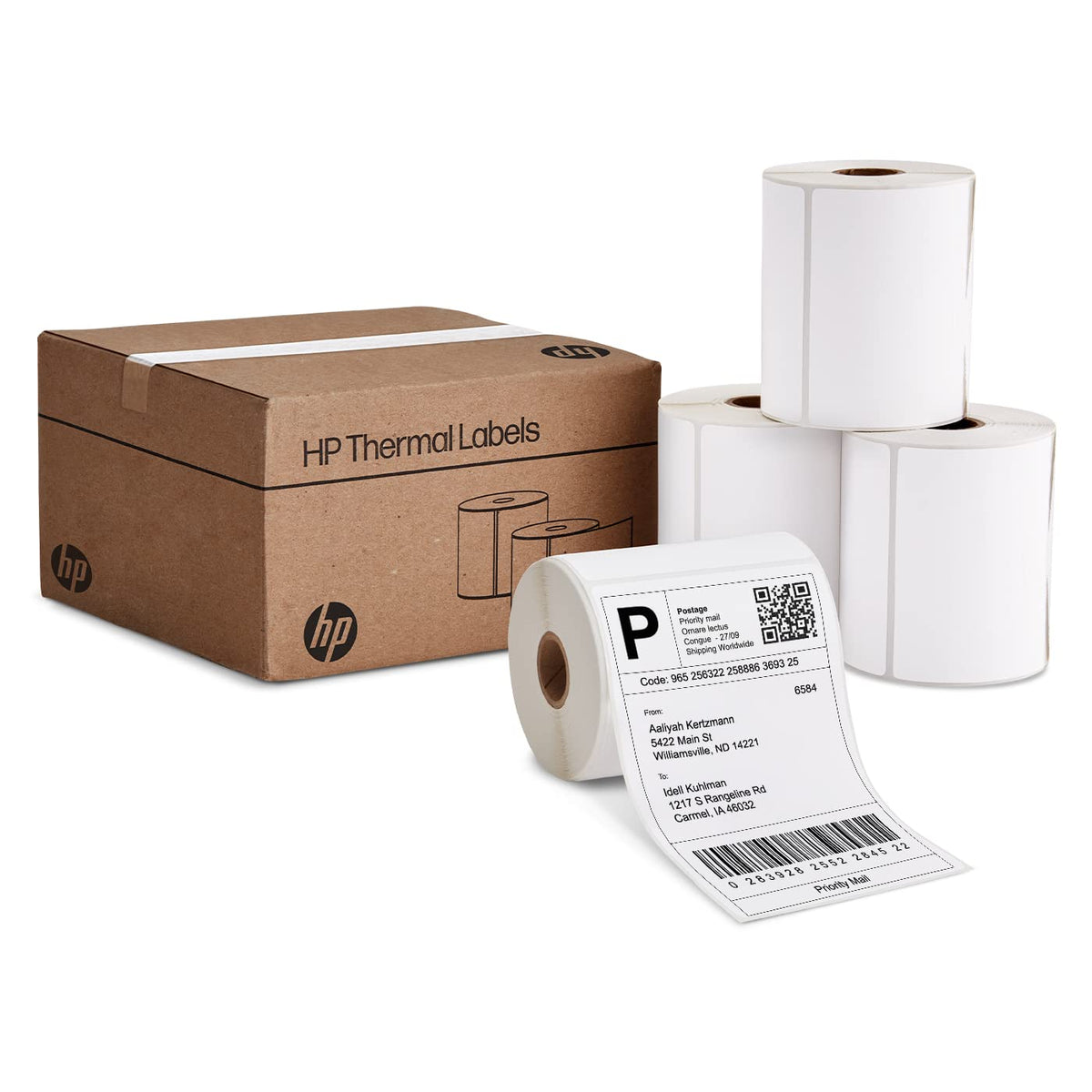 HP 4” x 6” Direct Thermal Shipping Labels, 4 Rolls 250 Sheets per Roll, Multipurpose Thermal Labels for Personal or Business Use, Compatible with HP and Other Thermal Label Printers, White