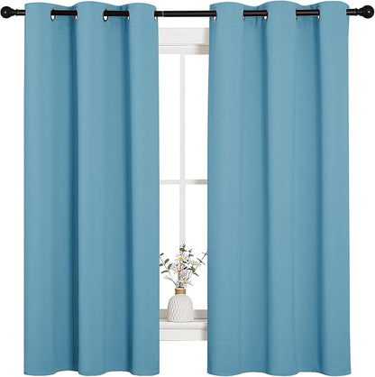NICETOWN Window Treatment Thermal Insulated Solid Grommet Room Darkening Curtains/Drapes for Bedroom (Set of 2 Panels, 42 by 63 inches Long, Teal Blue=Light Blue)
