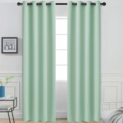 Yakamok Light Sage Green Blackout Curtains with Grommet Green Room Darkening Thermal Insulated Curtain Set of 2 Drapes for Bedroom Living Room, 52W x 96L, Light Sage,2 Panels