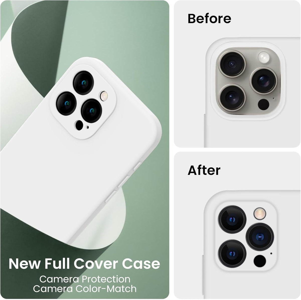FireNova Designed for iPhone 15 Pro Case, Silicone Upgraded [Camera Protection] Phone Case with [2 Screen Protectors], Soft Anti-Scratch Microfiber Lining Inside, 6.1 inch, White