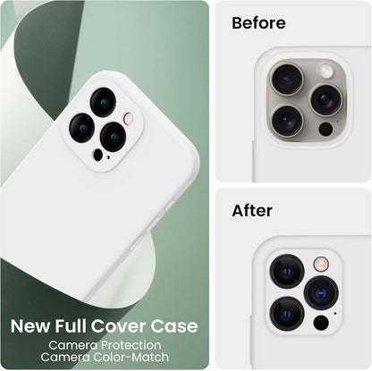 FireNova Designed for iPhone 15 Pro Case, Silicone Upgraded [Camera Protection] Phone Case with [2 Screen Protectors], Soft Anti-Scratch Microfiber Lining Inside, 6.1 inch, White