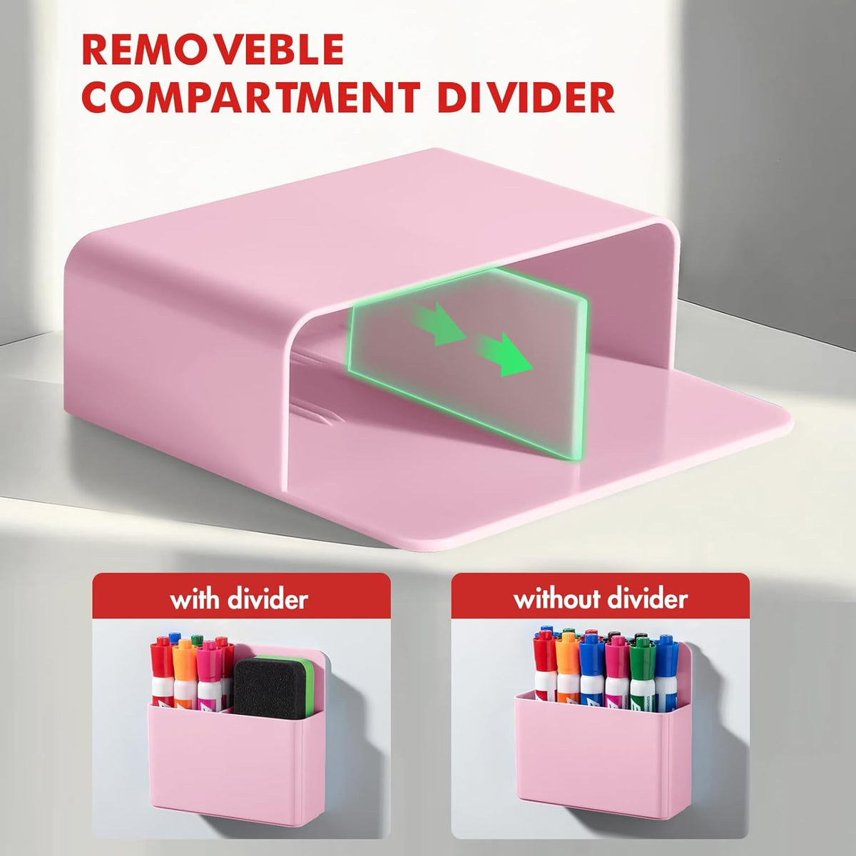 BEYGORM 2 Pack Plastics Magnetic Pen Holder for Refrigerator, Dry Erase Marker Holder for Whiteboard，Magnet School Locker Organizer Accessories, Pencil Cup, Pen Caddy, Classroom Organization(Pink)
