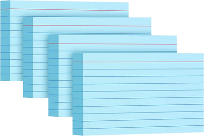 Blue Index Cards 3x5, 200 Pack, Ruled Index Cards, Flash Cards for Studying, Heavy Note Cards for Office, Home and School, 4 Packs of 50