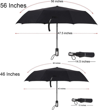 TradMall 2 Pack Travel Umbrella Windproof 46/56 Inches Large Canopy Reinforced Fiberglass Ribs Auto Open & Close