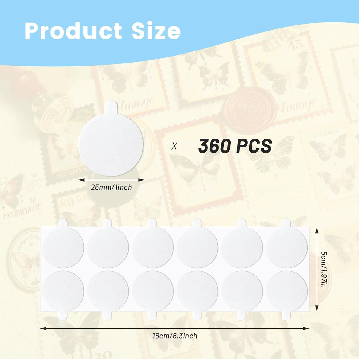 360 PCS Double Sided Adhesive Wax Seal Stickers Removable Sticky Tack Putty (1 inch) for Wax Sealing Stickers, for DIY Art,Craft,Home Decorative Tape