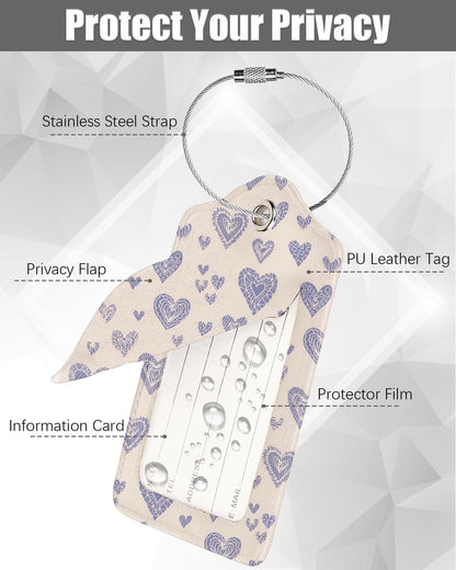 2 Pack Luggage Tags for Suitcase, Cute Chil Heart Leather Suitcase Tags Cruise Ship with Privacy Cover and Double Metal Loop for Women Men Girls Boys Travel Baggage Bag Backpack Tags Pink