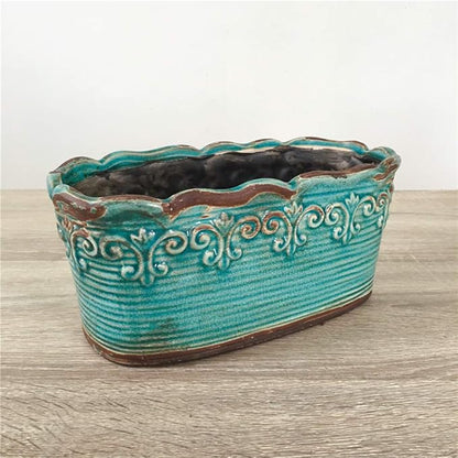Blue Rectangular Ceramic Succulent Planter, 10 Inch, Indoor Use