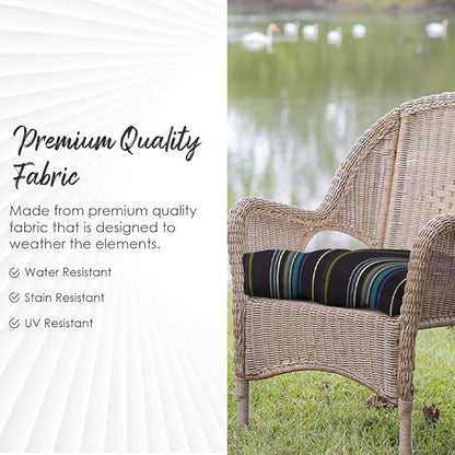 RSH DECOR: 3-Piece Wicker Tufted Cushion Set | for Large Wicker Sets | Outdoor Loveseat & U-Shaped Seat Cushions | Water & Fade-Resistant Spun Fabric | Telfair Peacock Blue - Made in USA