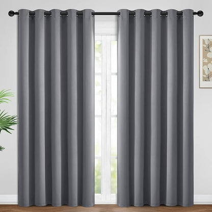 Yakamok Blackout Curtains Room Darkening Thermal Insulated Window Panels,Solid Grommet Top Drapes for Bedroom/Living Room(62Wx84L, Grey, 2 Panels)