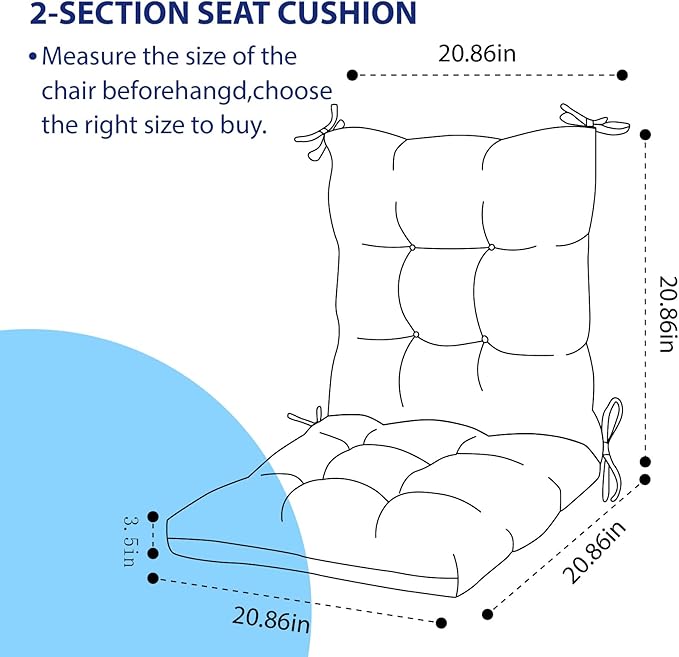 Outdoor Wicker Chair Cushion Waterproof Non Slip Patio Cushions for Outdoor Furniture,Thicken Indoor Chair Seat Pad for Dorm Office Dark Grey 41.7"*20.8"*3.5"