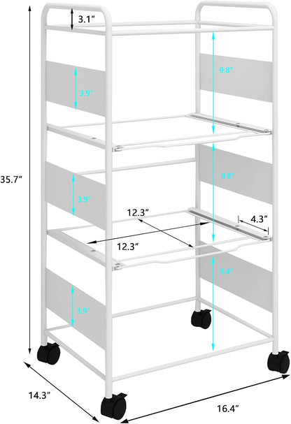 PUNCIA 3-Tier Metal Rolling File Cart with Wheels and Hanging Files for Letter Size - Movable Pull-Out Folder Rack Drawer Cabinet for Home Office