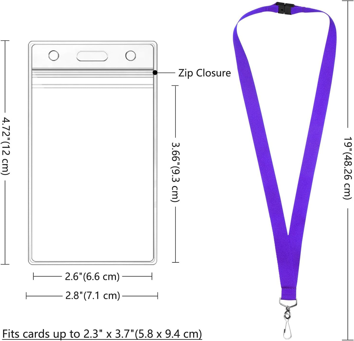 24-Pack Purple Breakaway Lanyards with Waterproof Badge Holders, Metal Hook, Polyester Neck Straps for ID Cards, Events, Office, and Schools