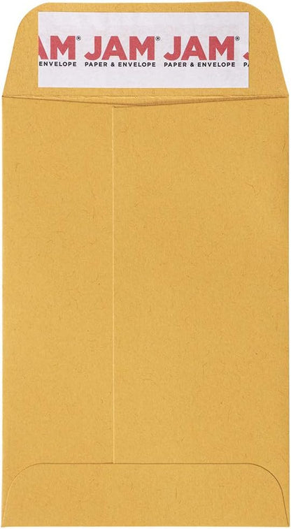 JAM PAPER #4 Coin Business Commercial Envelopes with Peel and Seal Closure - 3 x 4 1/2 - Brown Kraft Manila - 50/Pack